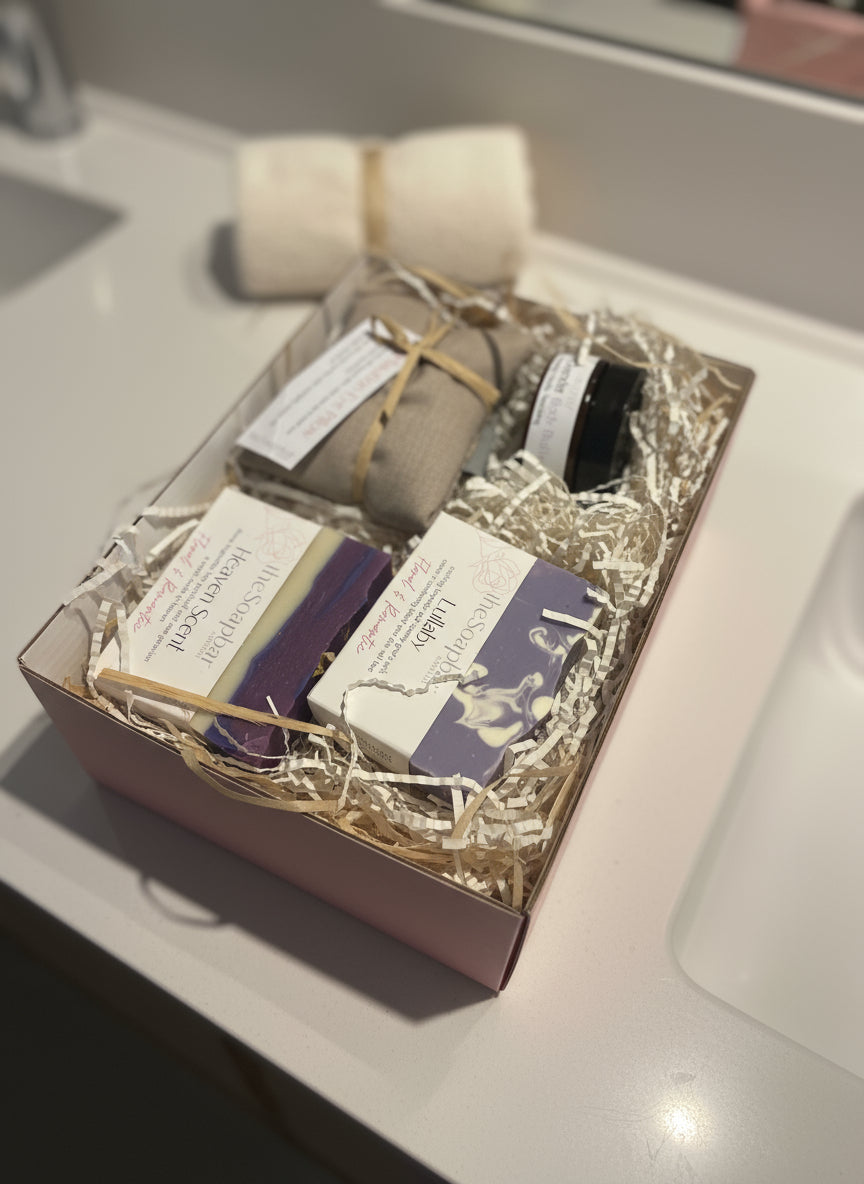 Gift idea, lavender eye pillow, body butter, hand made soap